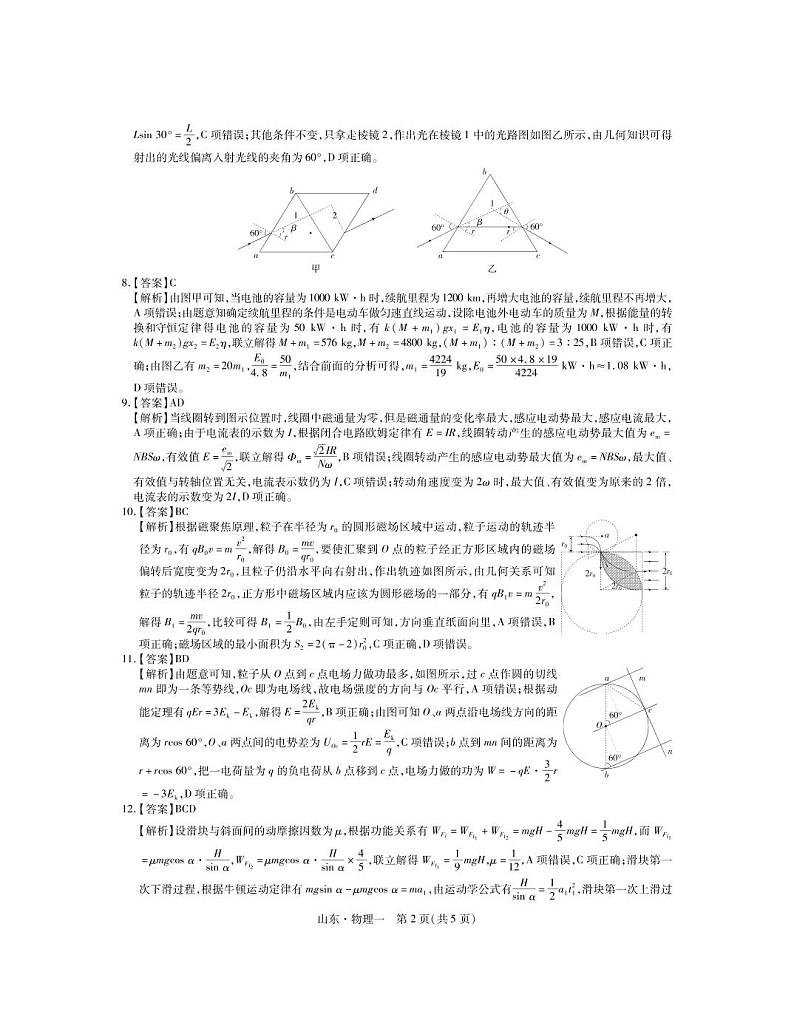 2023普通高等学校招生全国统一考试仿真模拟（一）物理答案第2页