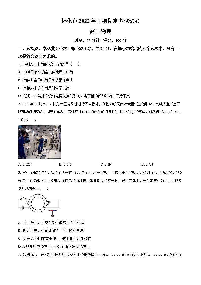 湖南省怀化市2022-2023学年高二上学期期末物理试题无答案第1页
