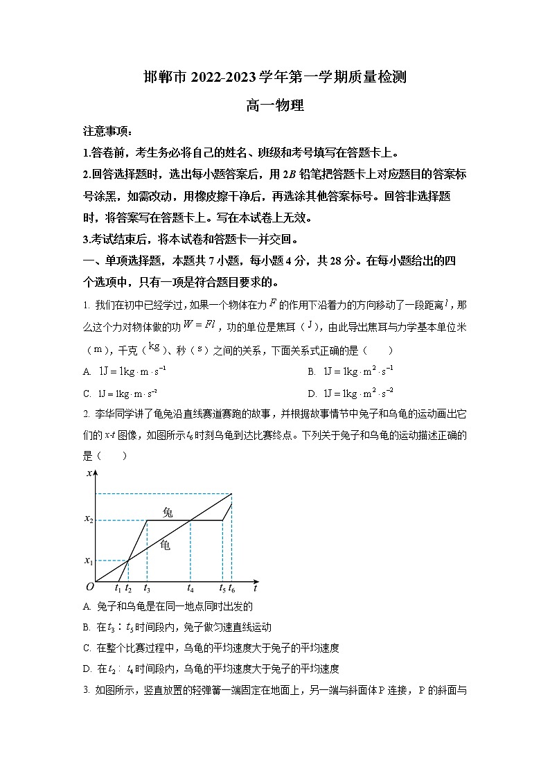 2022-2023学年河北省邯郸市高一上学期期末物理试题01