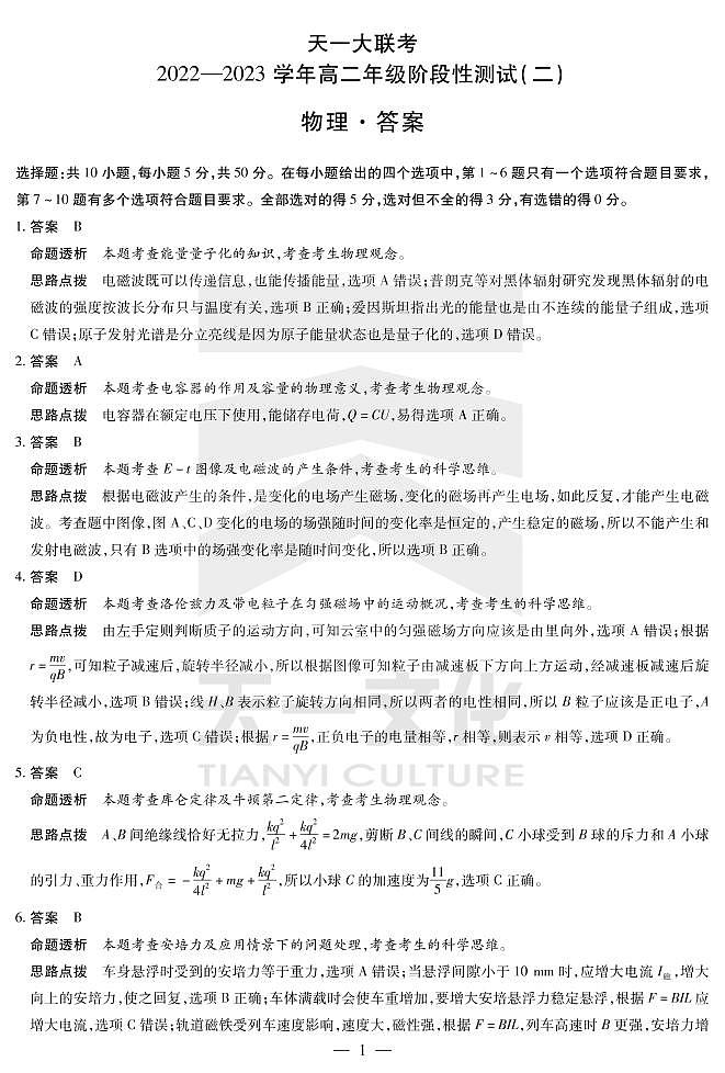 2022-2023学年河南省天一大联考高二12月阶段性测试 二 物理试题 PDF版01