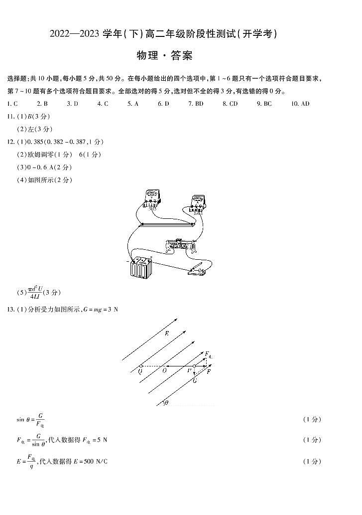 2022-2023学年河南省天一大联考高二下学期开学考试物理试题 PDF版01