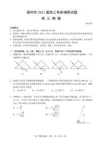 2021届江苏省扬州市高三下学期5月考前调研测试 物理 PDF版