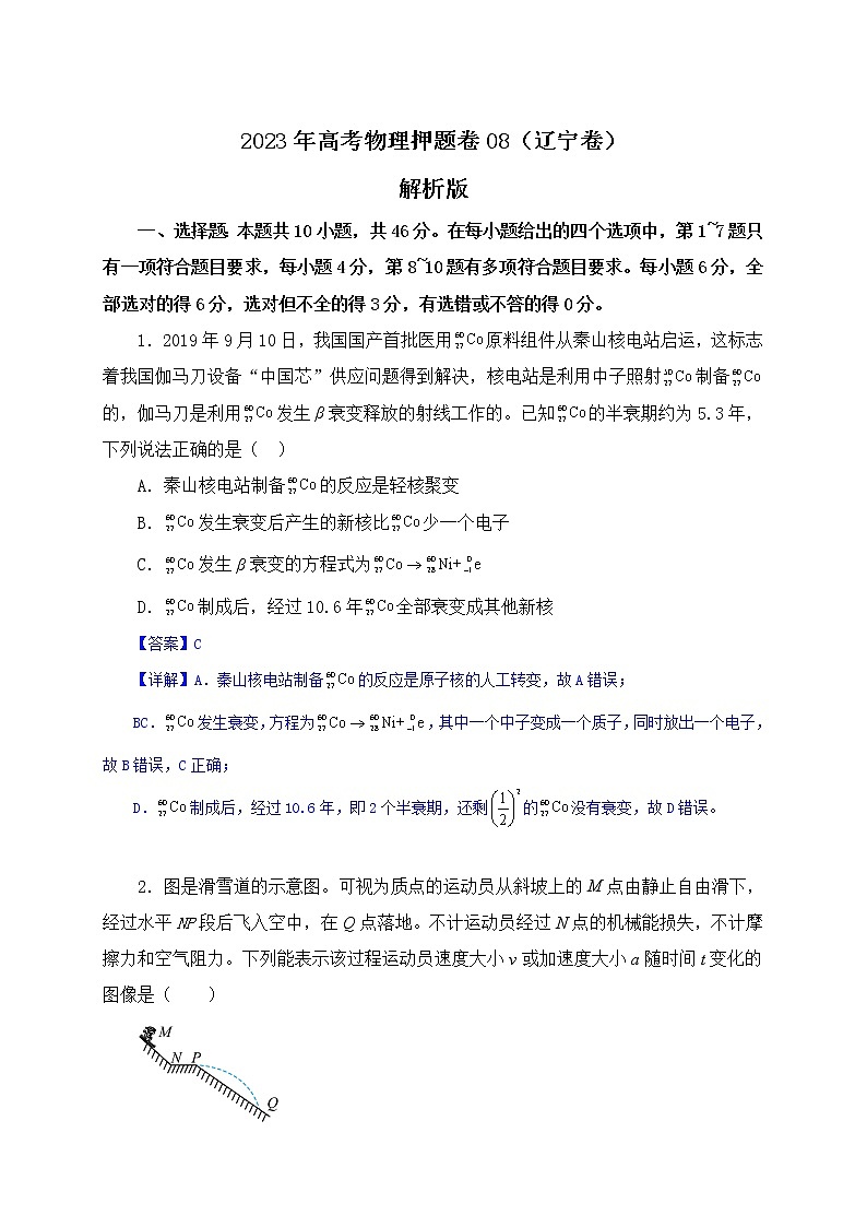备战2023年高考物理押题卷08（辽宁卷）（解析版）第1页