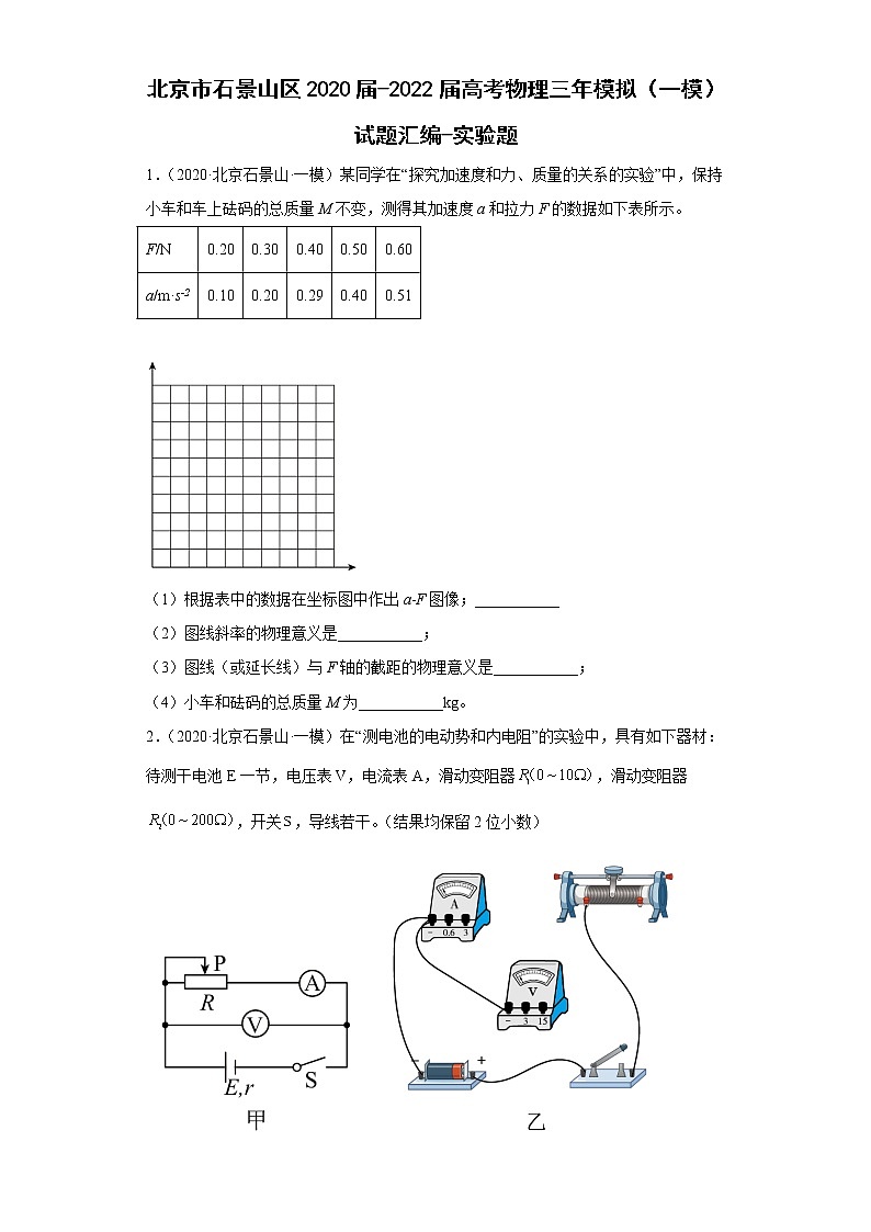 北京市石景山区2020届-2022届高考物理三年模拟（一模）试题汇编-实验题01