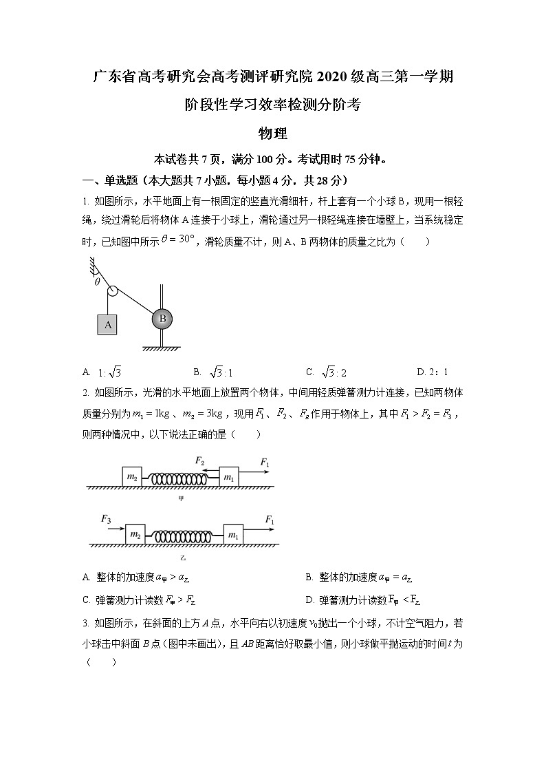 广东省高考研究会高考测评研究院2022-2023学年高三上学期阶段性学习效率检测调研物理试题（原卷版）第1页