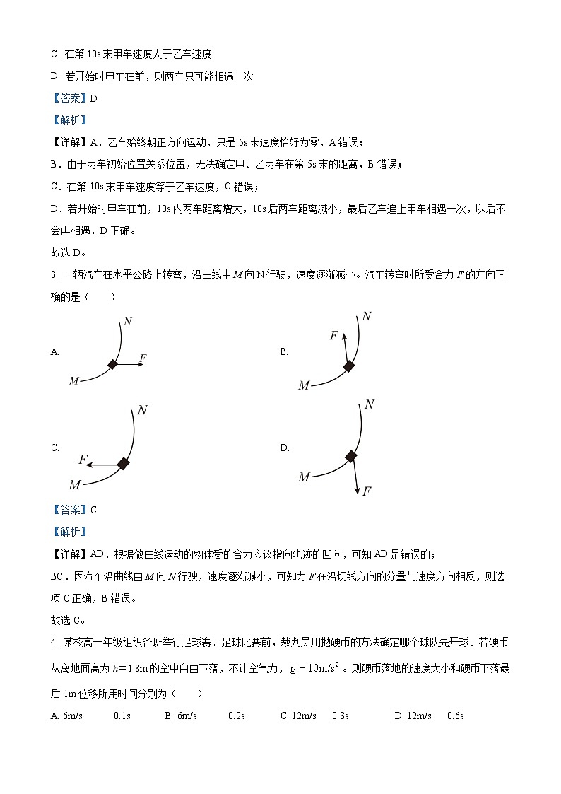 2022-2023学年河北省唐山市高一上学期期末物理试题（解析版）02