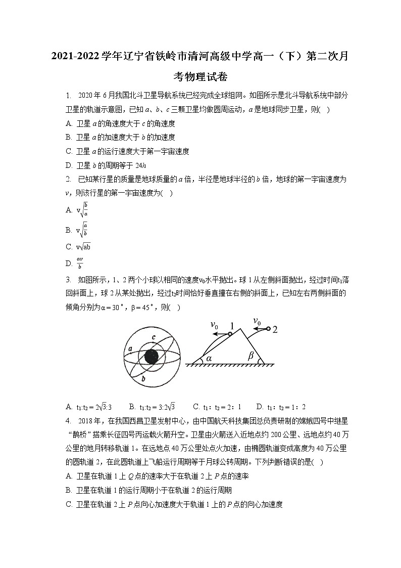 2021-2022学年辽宁省铁岭市清河高级中学高一（下）第二次月考物理试卷(含答案解析)01
