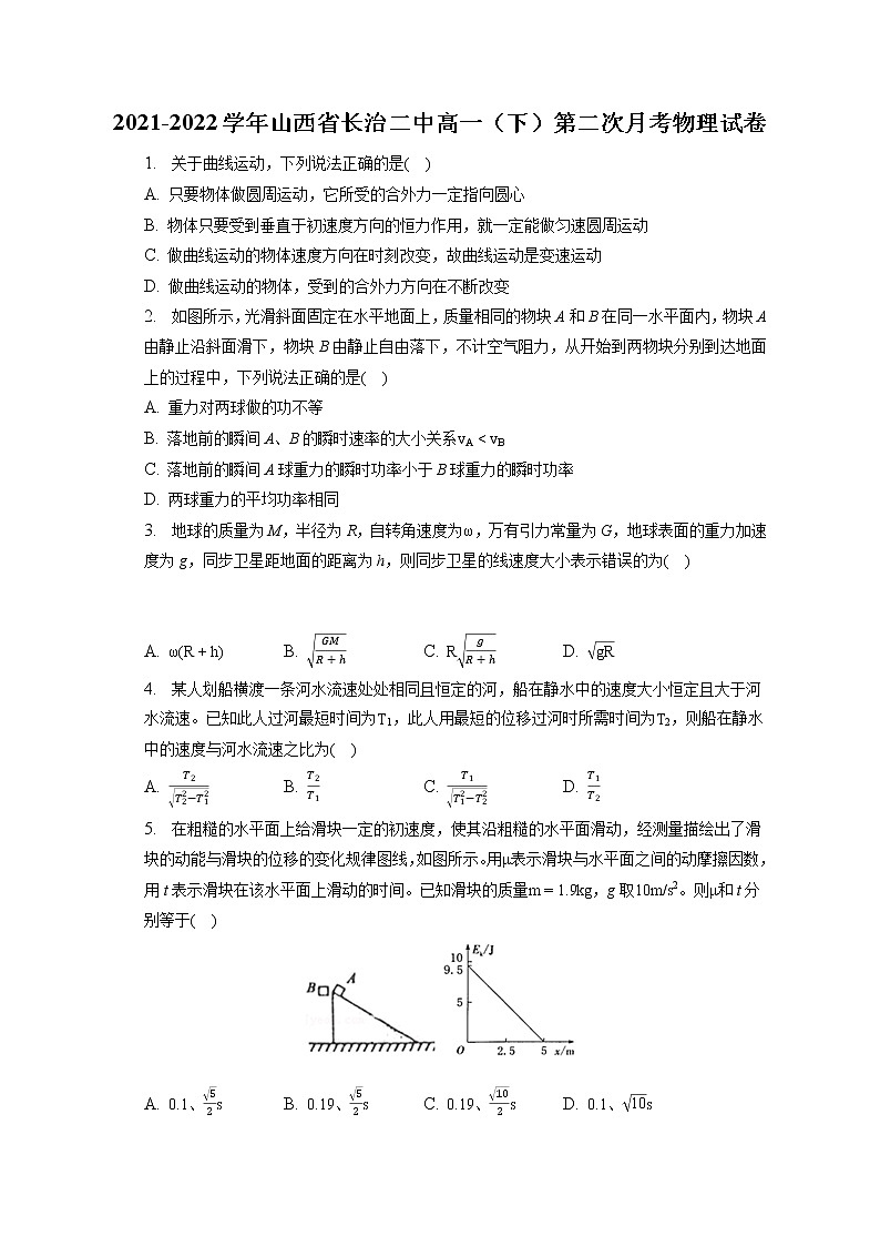 2021-2022学年山西省长治二中高一（下）第二次月考物理试卷(含答案解析)01