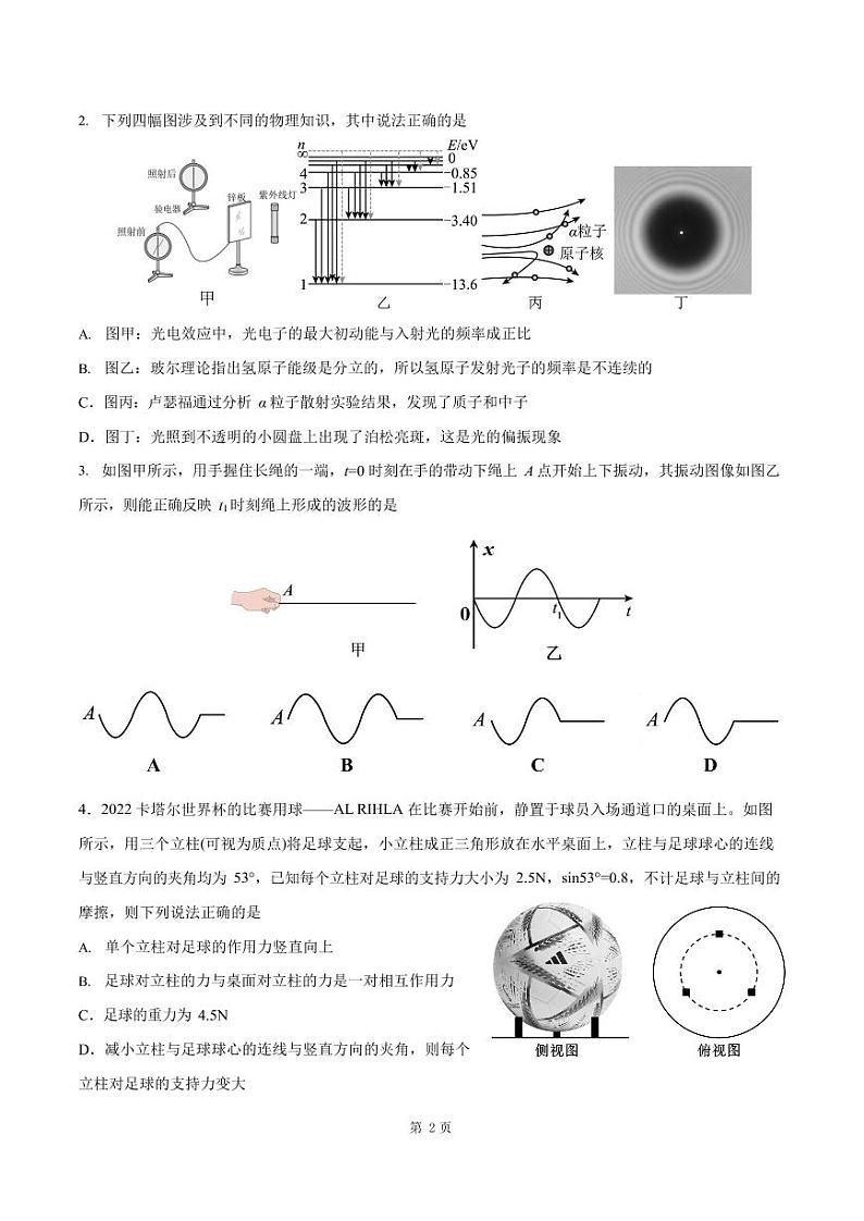 广东省六校2022-2023学年高三下学期第四次联考物理试题PDF版无答案第2页