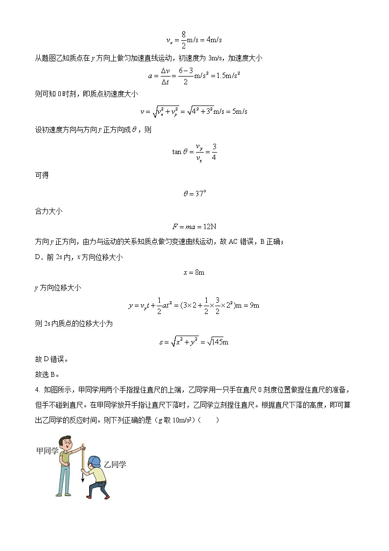 2022-2023学年湖南省永州市高一上学期期末质量监测物理试题（解析版）03