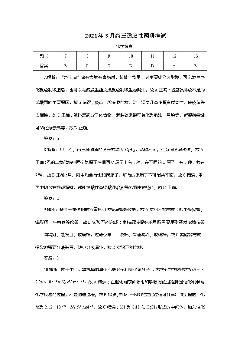 2021届山西省晋中市高三下学期3月适应性考试（二模）理综试题 PDF版01