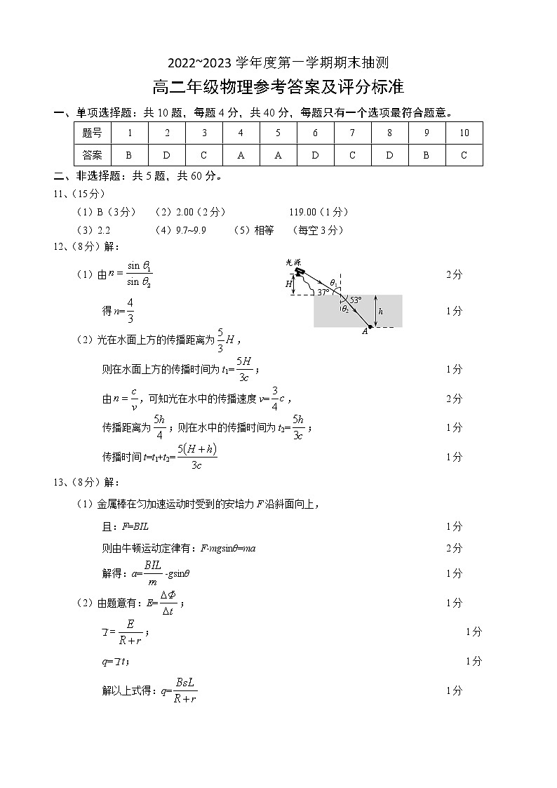 江苏省徐州市2022—2023学年高二上学期期末考试物理答案第1页