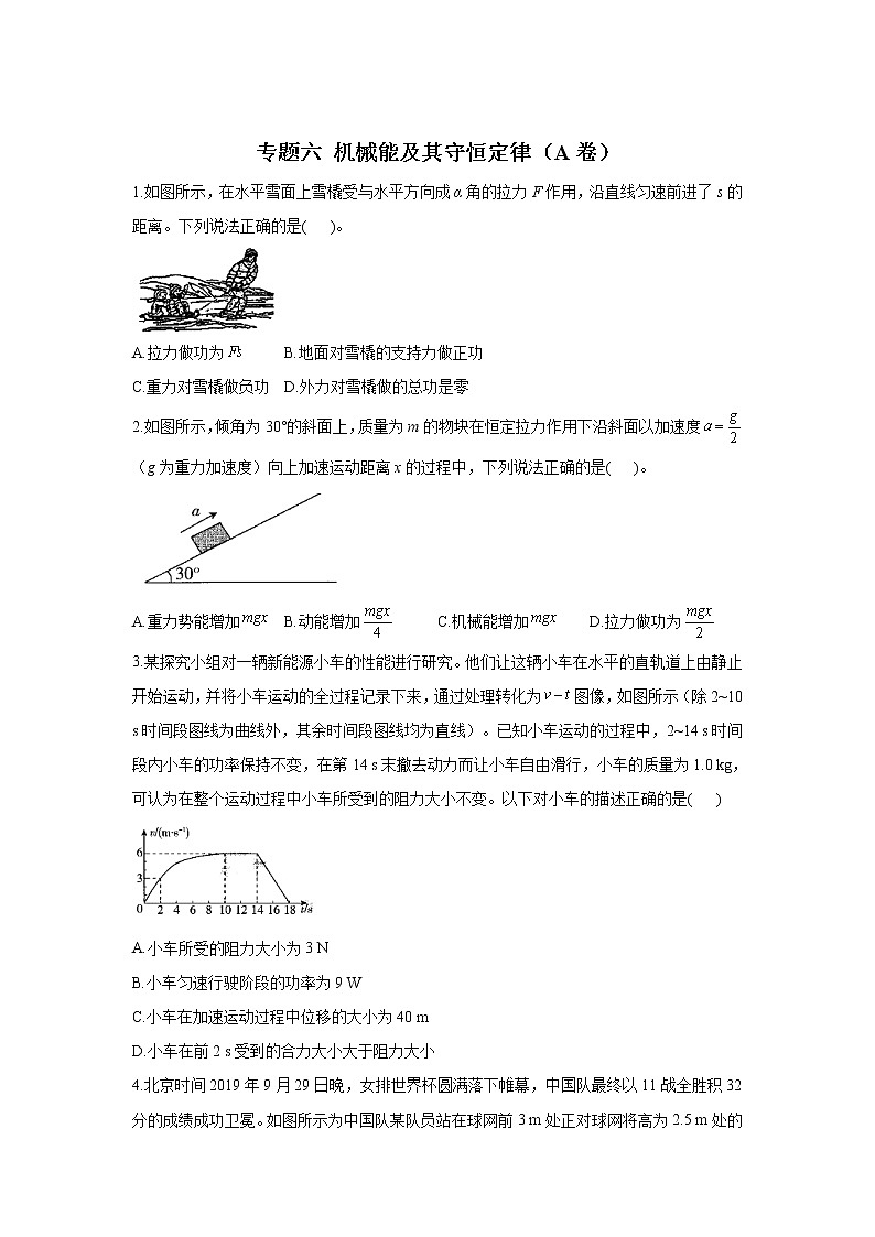 2023年高考物理二轮复习高频考点专项练习：专题六 机械能及其守恒定律（A卷）第1页