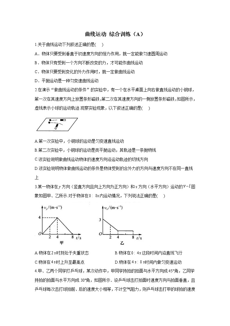 2023年高考物理二轮复习高频考点专项练习：专题四 曲线运动 综合训练（A）第1页