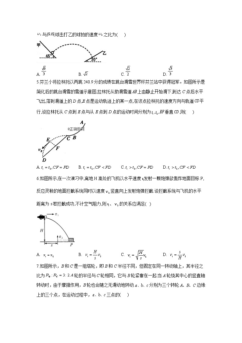 2023年高考物理二轮复习高频考点专项练习：专题四 曲线运动 综合训练（A）第2页