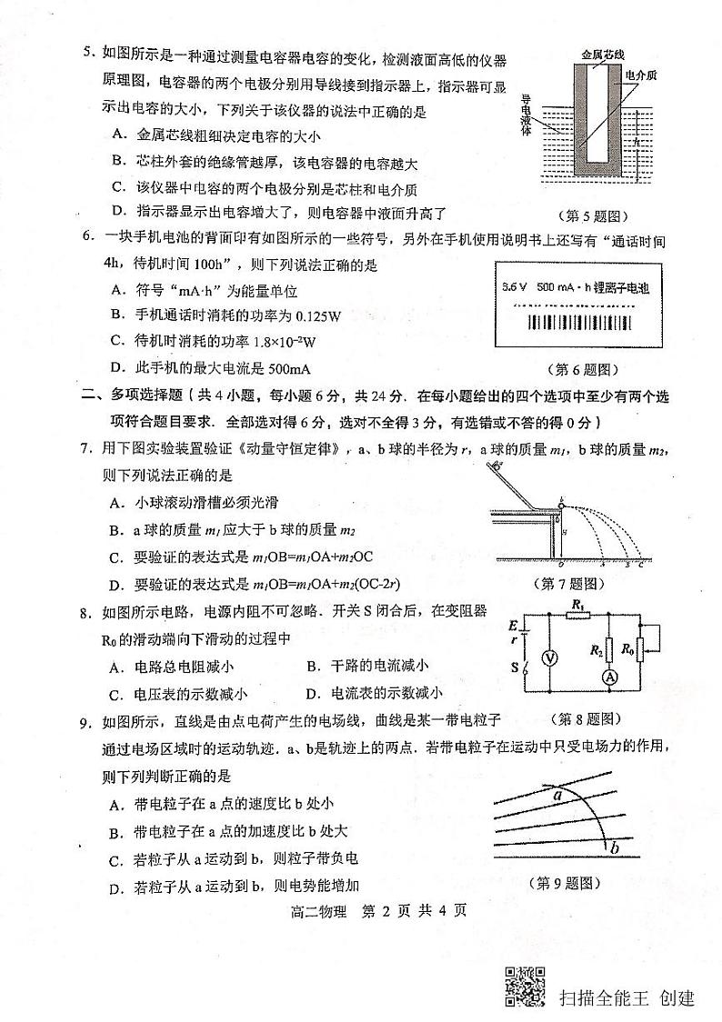 2019-2020学年广东省广州市荔湾区高二上学期期末教学质量检测物理试题 PDF版第2页