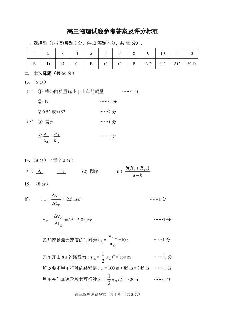 2020届山东省威海市文登区高三上学期期末考试物理试题 PDF版01