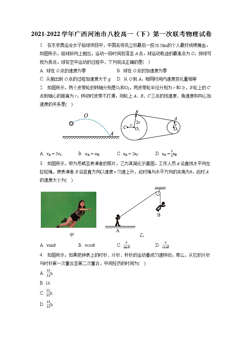2021-2022学年广西河池市八校高一（下）第一次联考物理试卷（含答案解析）01