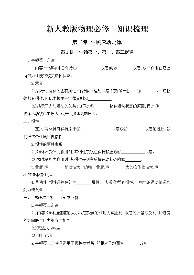 清单03 牛顿运动定律-【知识手册】 高中物理快速梳理知识清单（全国通用）第1页