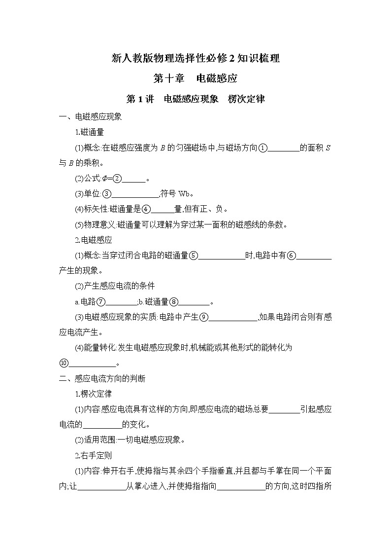 清单10 电磁感应 交变电流- 高中物理快速梳理知识清单（全国通用）第1页