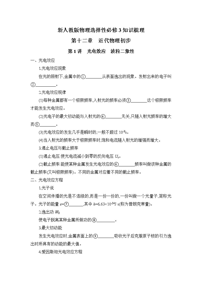 清单11 近代物理学初步- 高中物理快速梳理知识清单（全国通用）第1页