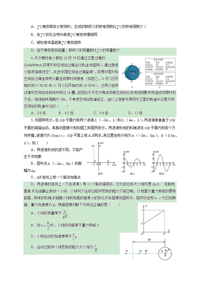 2022-2023学年重庆市巴蜀中学高三下学期高考适应性月考卷（六） 物理（word版）02