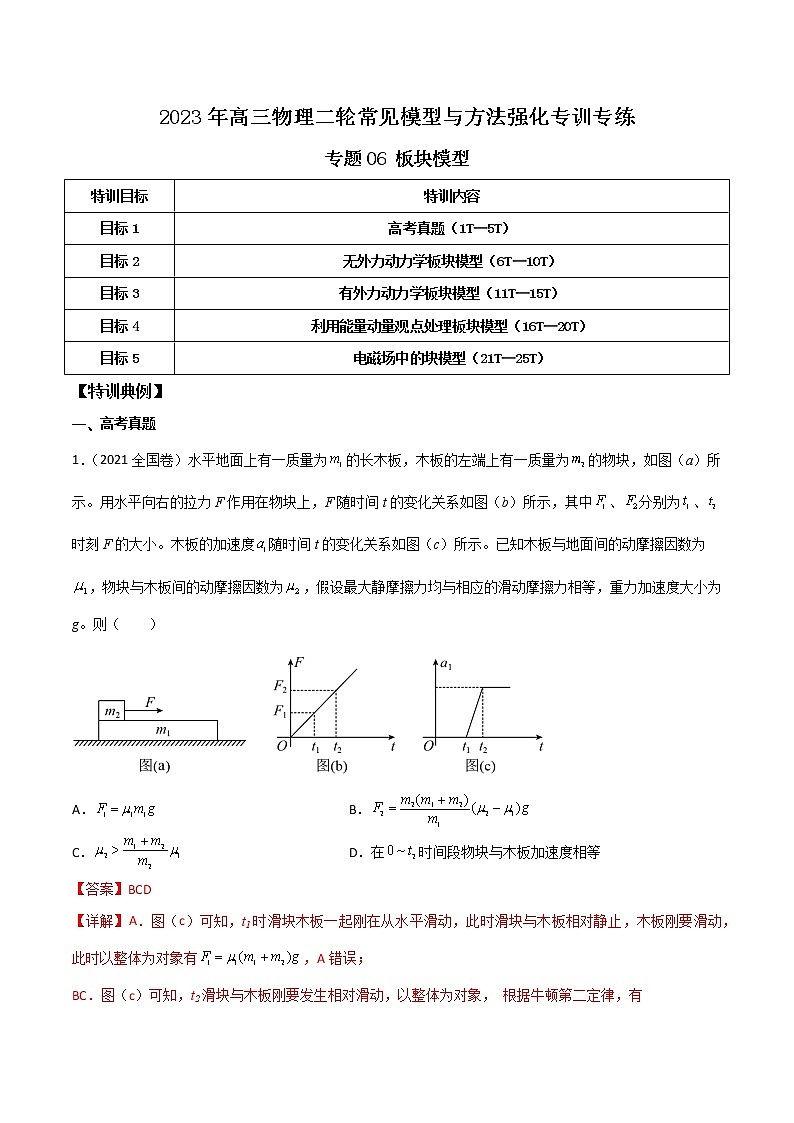【高考二轮复习】2023年高考物理常见模型与方法专项练习——专题06 板块模型01