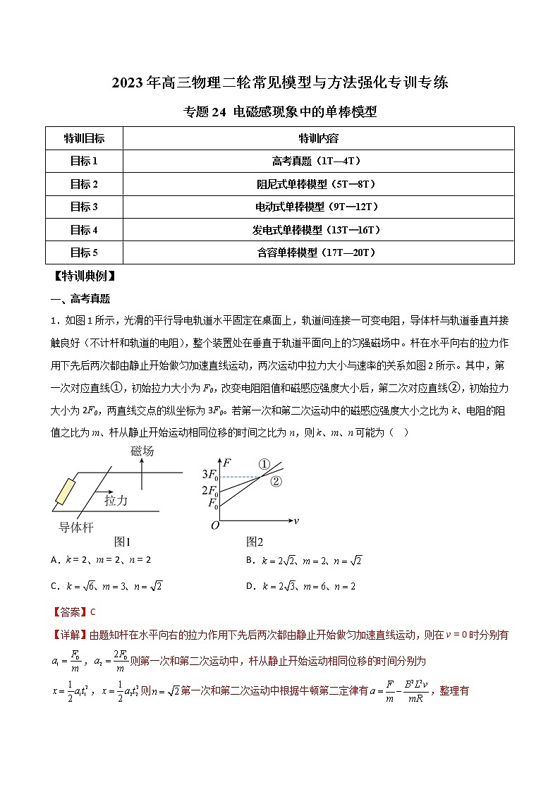 【高考二轮复习】2023年高考物理常见模型与方法专项练习——专题24 电磁感现象中的单棒模型01