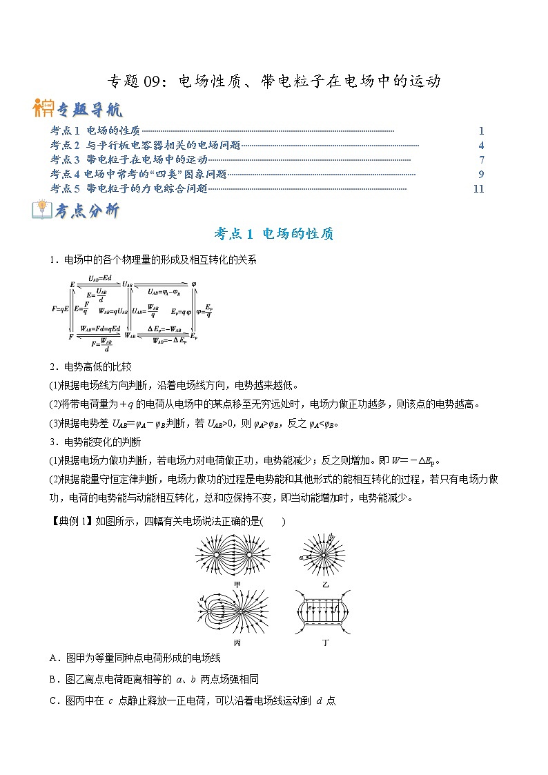 【高考二轮题型复习】2023年高考物理题型精讲精练学案（全国通用）——专题09 电场性质、带电粒子在电场中的运动（原卷版+解析版）01