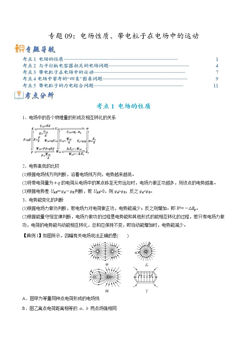 【高考二轮题型复习】2023年高考物理题型精讲精练学案（全国通用）——专题09 电场性质、带电粒子在电场中的运动（原卷版+解析版）01