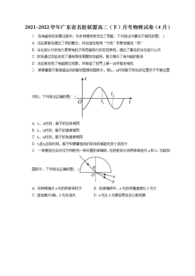 2021_2022学年广东省名校联盟高二（下）月考物理试卷（4月）（含答案解析）第1页