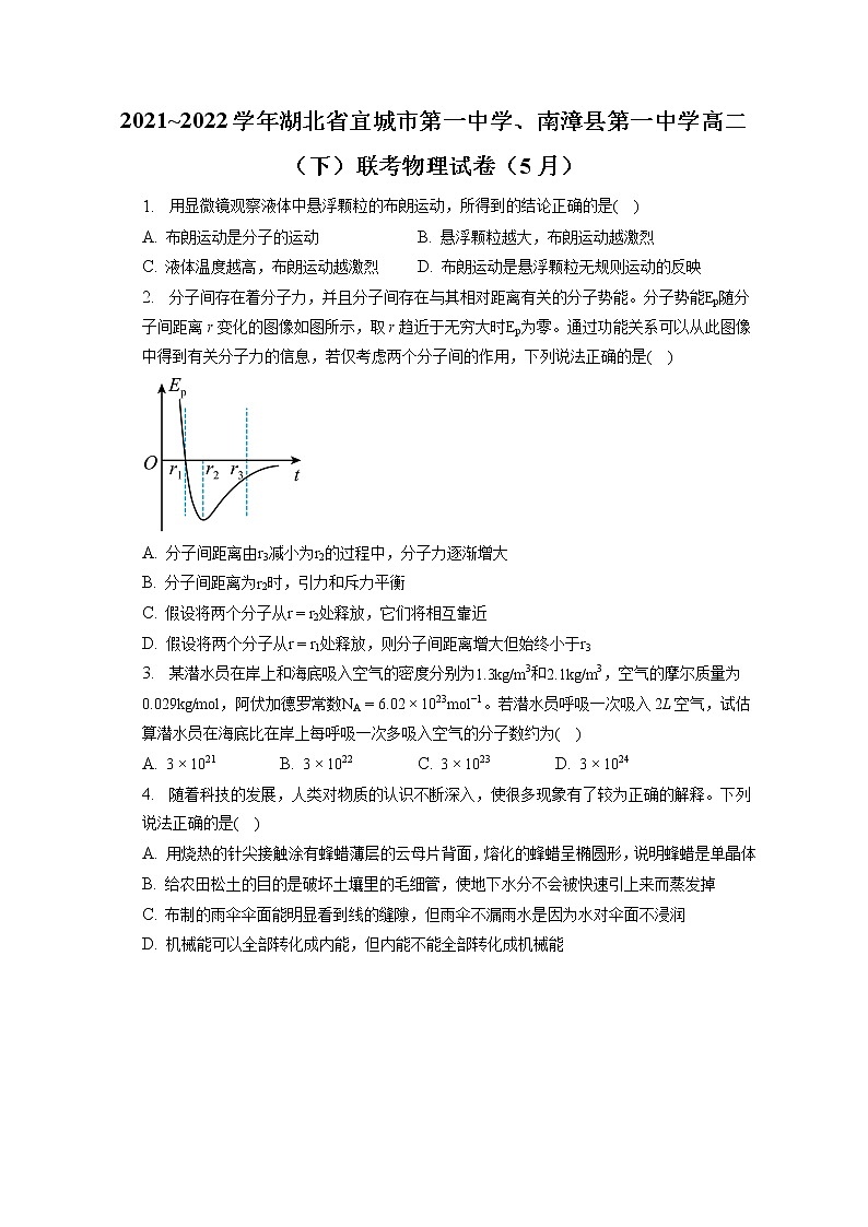 2021_2022学年湖北省宜城市第一中学、南漳县第一中学高二（下）联考物理试卷（5月）（含答案解析）第1页