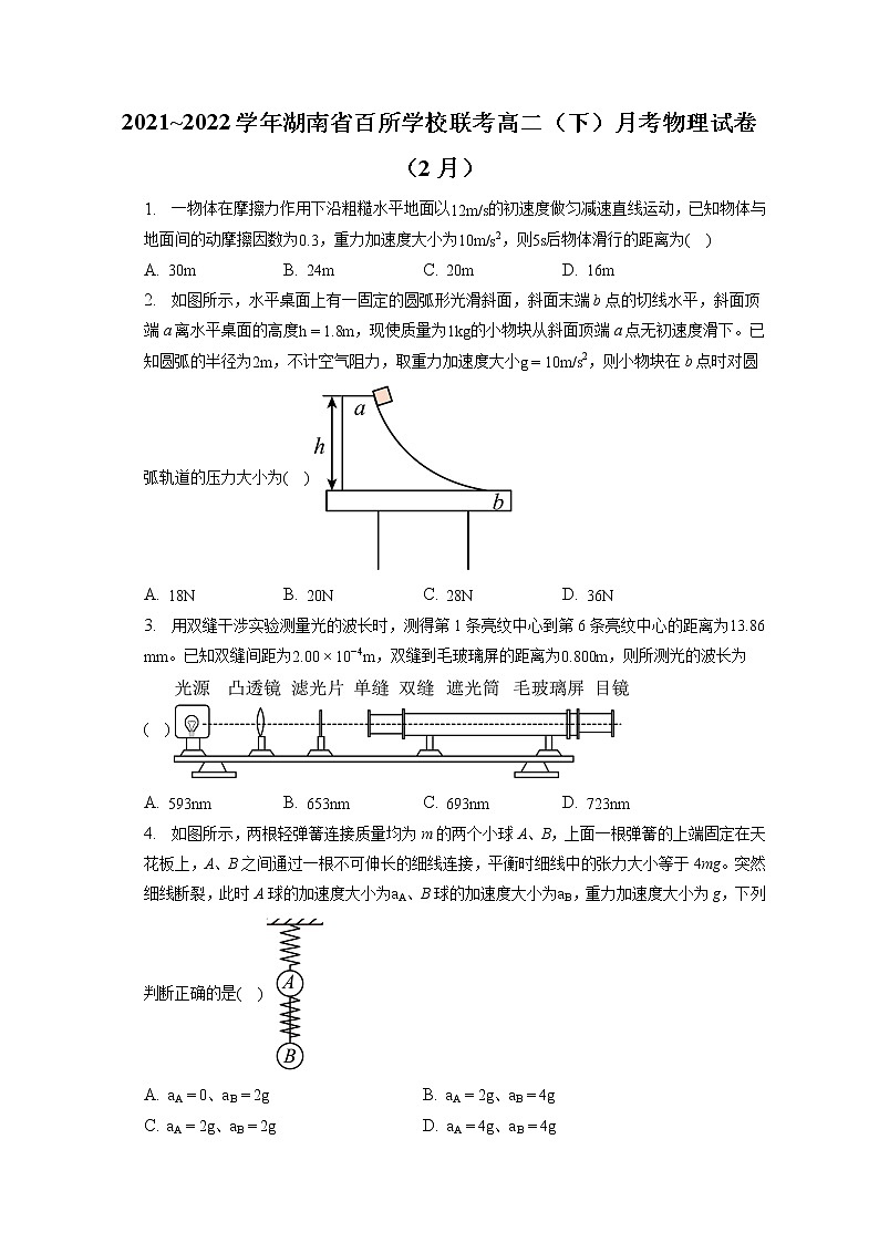 2021_2022学年湖南省百所学校联考高二（下）月考物理试卷（2月）（含答案解析）01