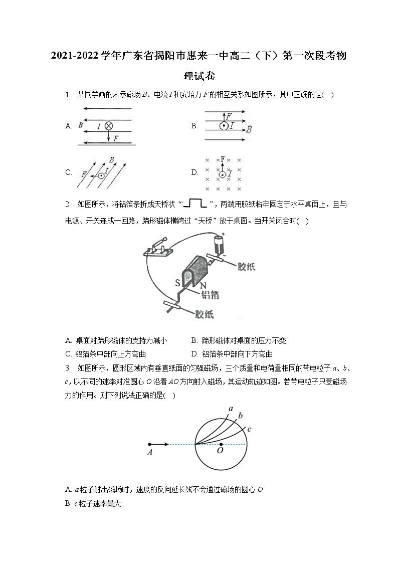 2021-2022学年广东省揭阳市惠来一中高二（下）第一次段考物理试卷（含答案解析）01