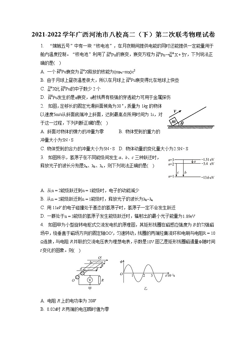 2021-2022学年广西河池市八校高二（下）第二次联考物理试卷（含答案解析）01