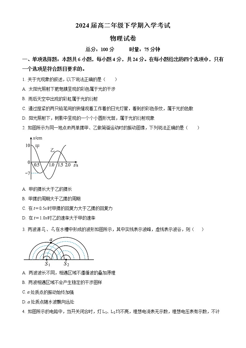 湖南省岳阳市岳阳县第一中学2022-2023学年高二下学期入学考试物理试题无答案第1页