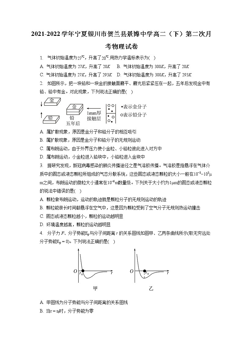 2021-2022学年宁夏银川市贺兰县景博中学高二（下）第二次月考物理试卷（含答案解析）第1页