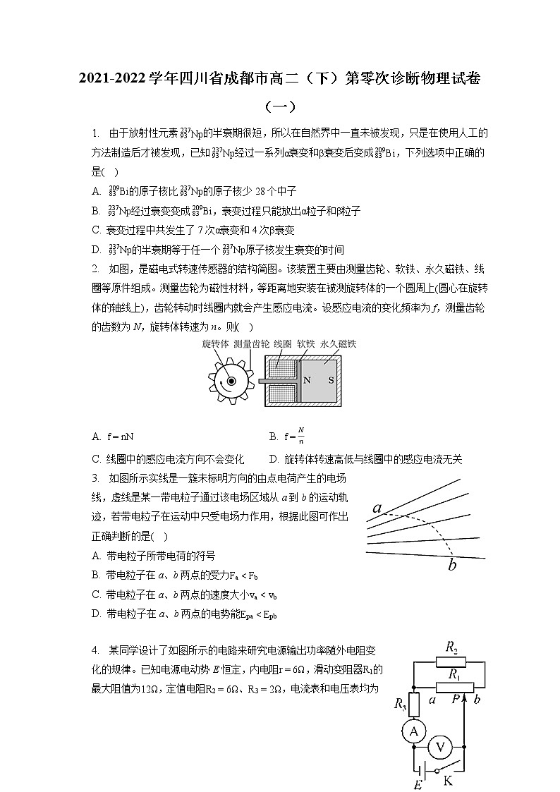 2021-2022学年四川省成都市高二（下）第零次诊断物理试卷（一）（含答案解析）01