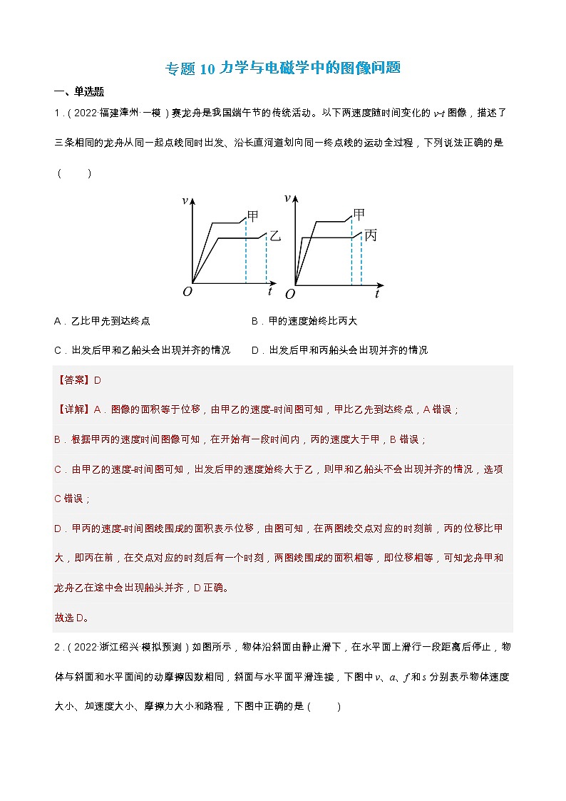 专题10 力学与电磁学中的图像问题 【练】【高频考点解密】2023年高考物理二轮复习讲义+分层训练（全国通用）01