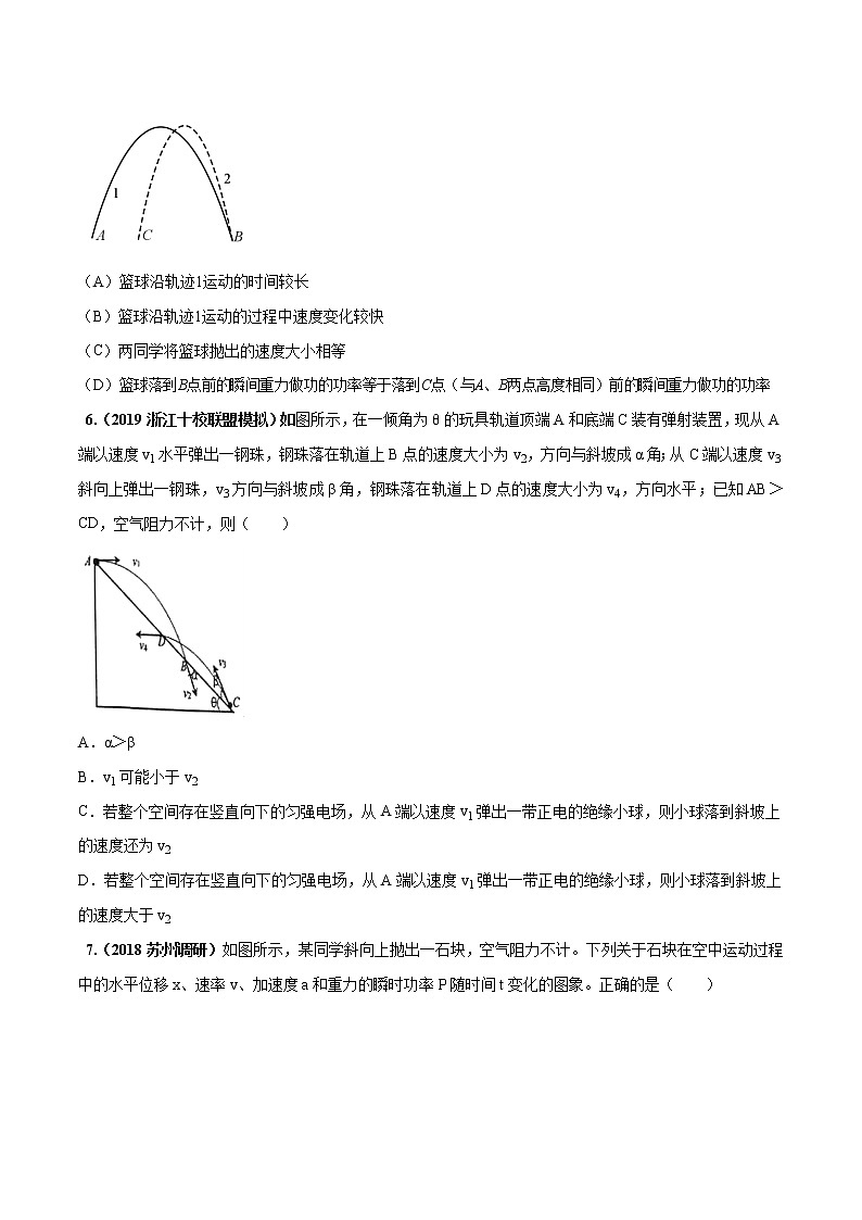 高考物理模拟题练习 专题4.8 斜抛运动问题（基础篇）-2020年高考物理100考点最新模拟题千题精练（原卷版）第3页
