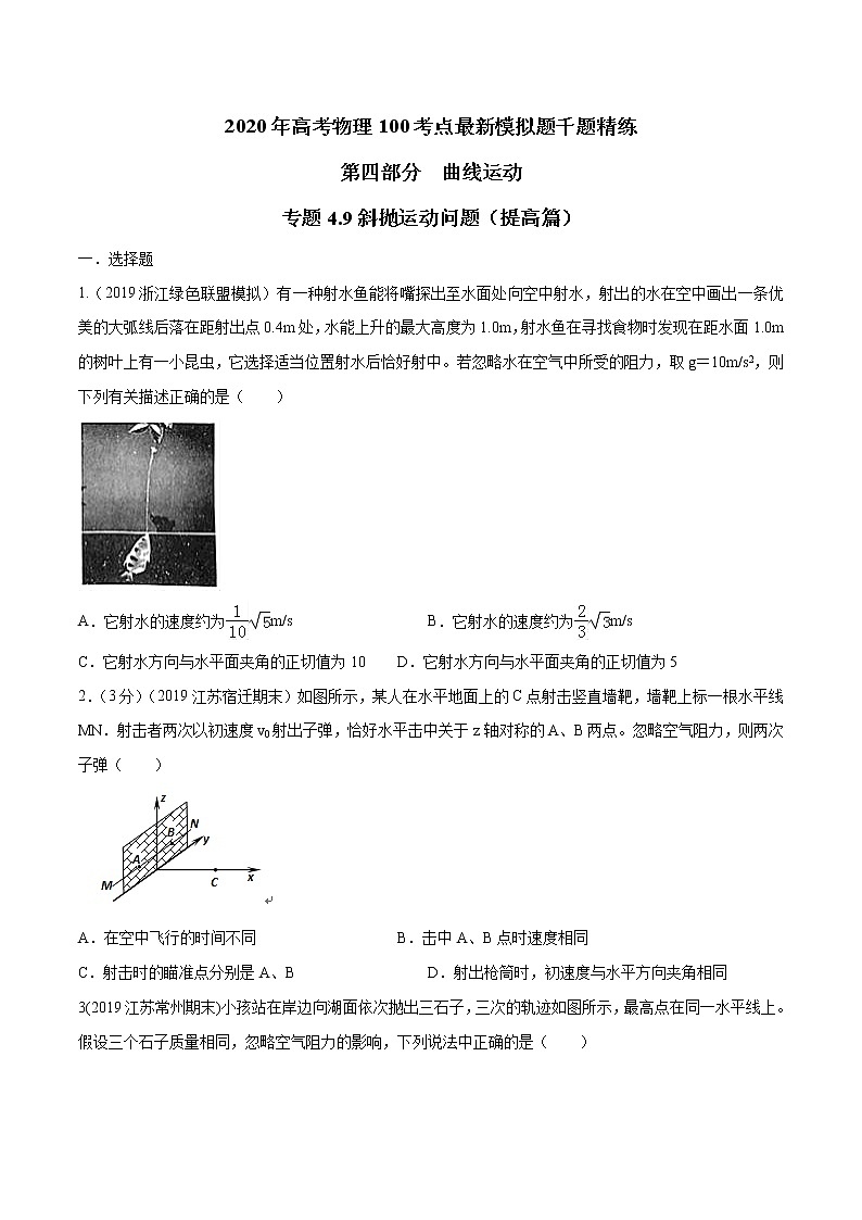 高考物理模拟题练习 专题4.9 斜抛运动问题（提高篇）（原卷版）01