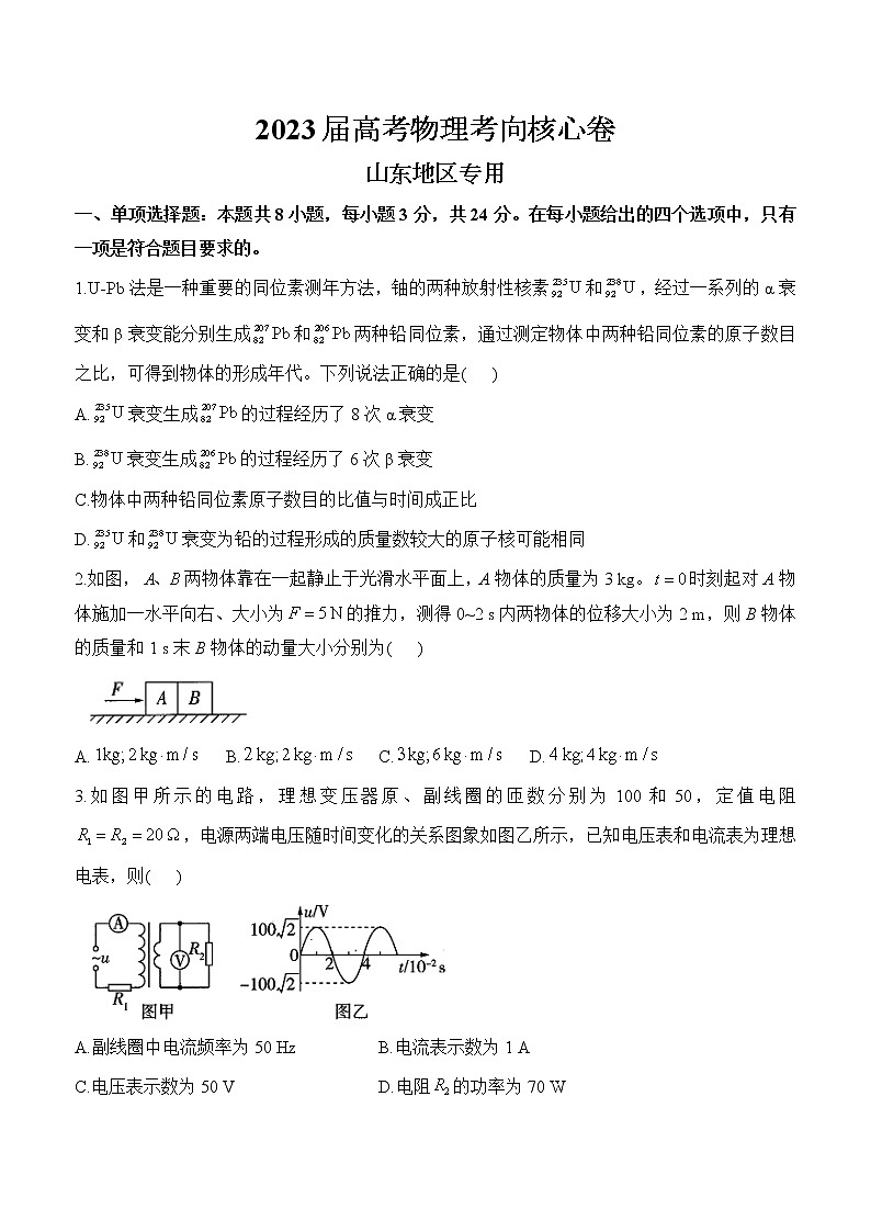 2022-2023学年山东省高三下学期高考考向核心卷（新高考） 物理（word版）01