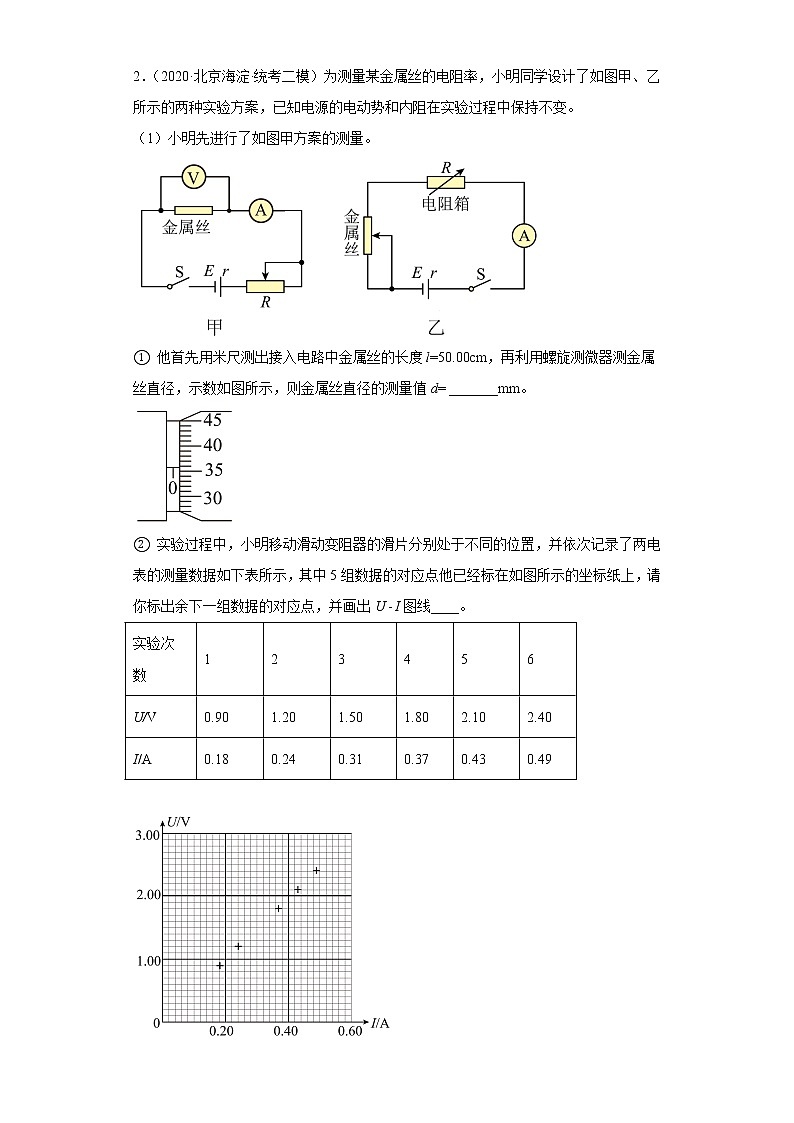 北京市海淀区2020届-2022届高考物理三年模拟（二模）试题汇编-实验题02