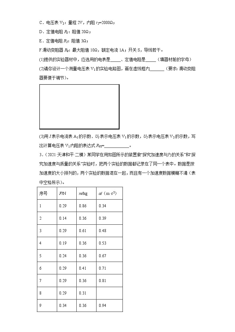 天津市和平区2020届-2022届高考物理三年模拟（二模）试题汇编-实验题02