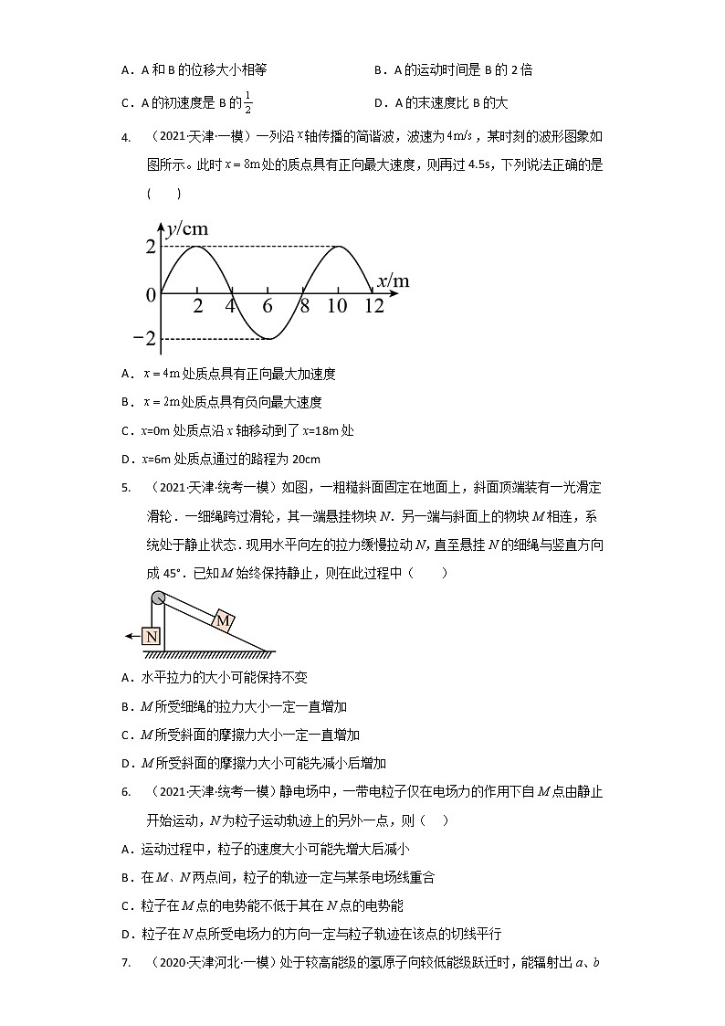 天津市河北区2020届-2022届高考物理三年模拟（一模）试题汇编-多选题02