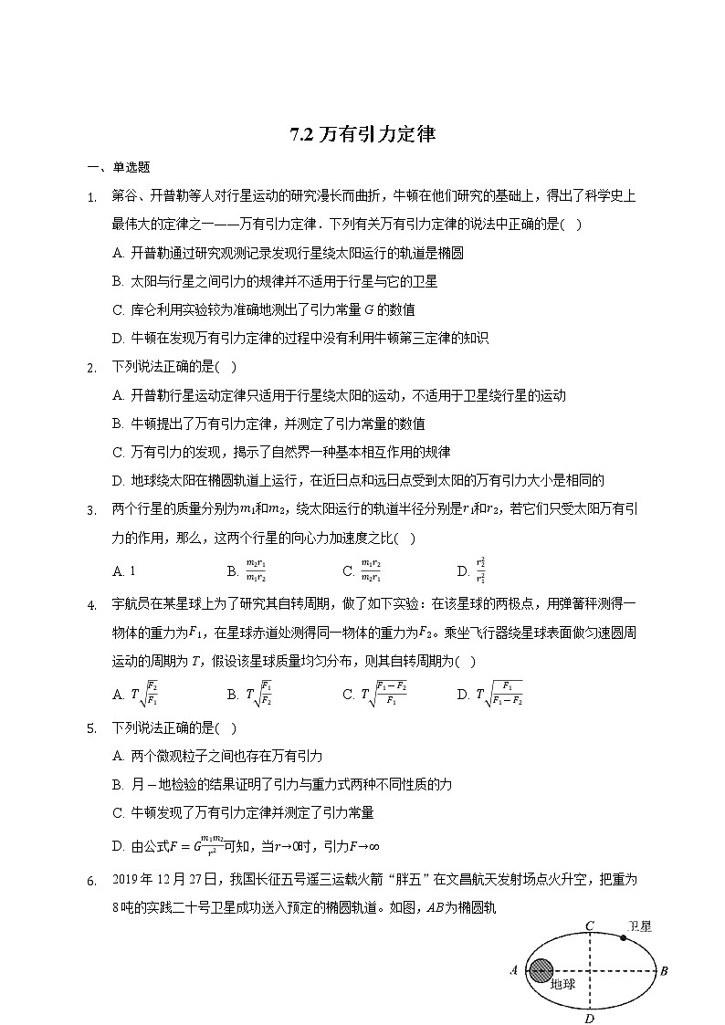 7.2万有引力定律 同步训练12第1页