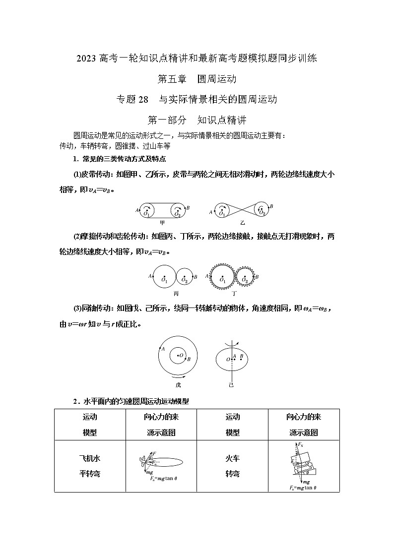 专题28与实际相关的圆周运动（原卷版）-2023届高考物理一轮复习知识点精讲与最新高考题模拟题同步训练第1页