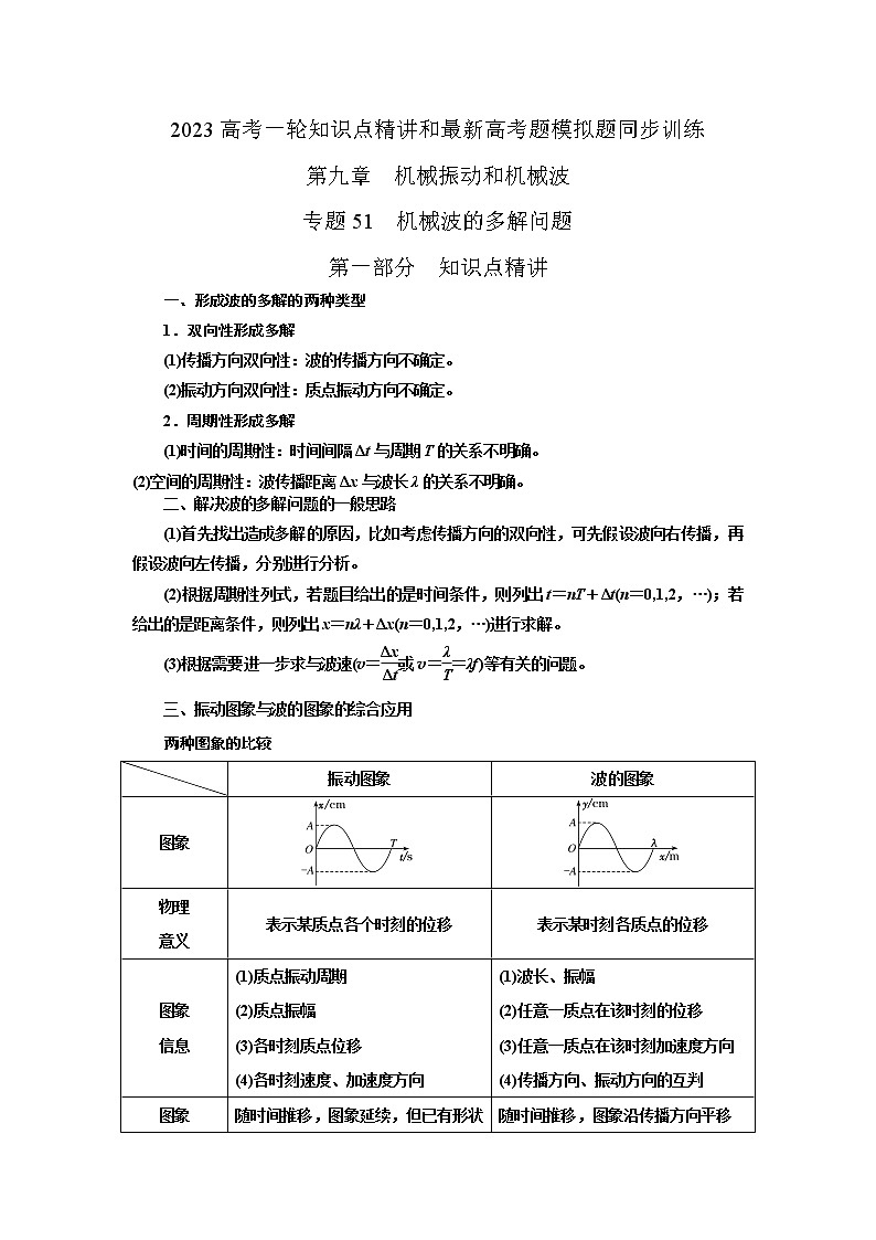 专题51机械波的多解问题（原卷版+解析版）-2023届高考物理一轮复习知识点精讲与最新高考题模拟题同步训练01