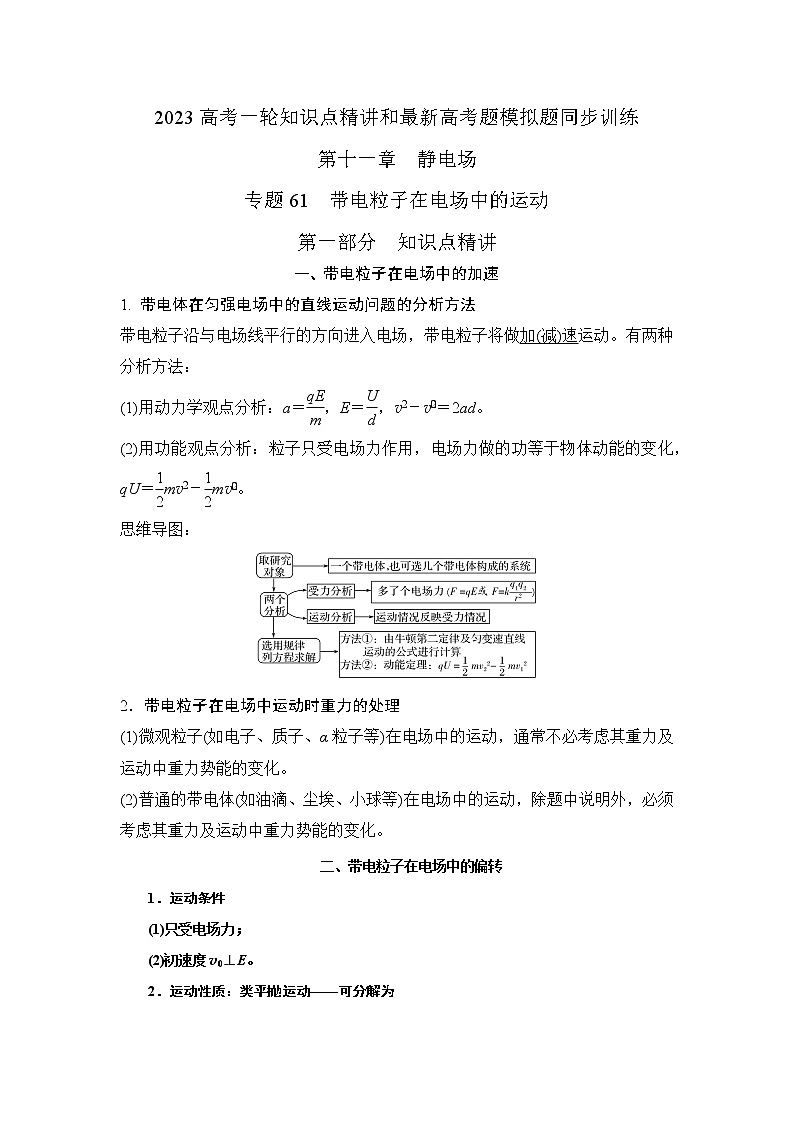 专题61带电粒子在电场中的运动（原卷版）-2023高考一轮复习知识点精讲和最新高考题模拟题同步训练第1页