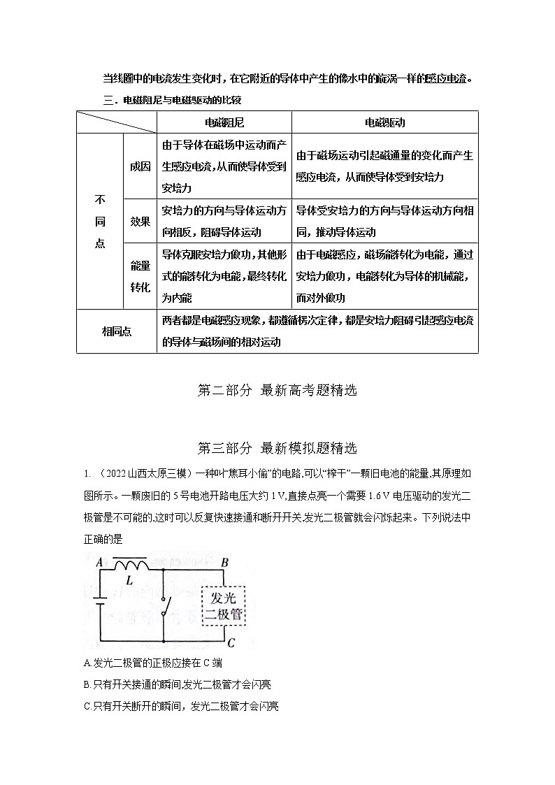 专题85自感现象与电磁阻尼（原卷版+解析版）-2023届高考物理一轮复习知识点精讲与最新高考题模拟题同步训练02
